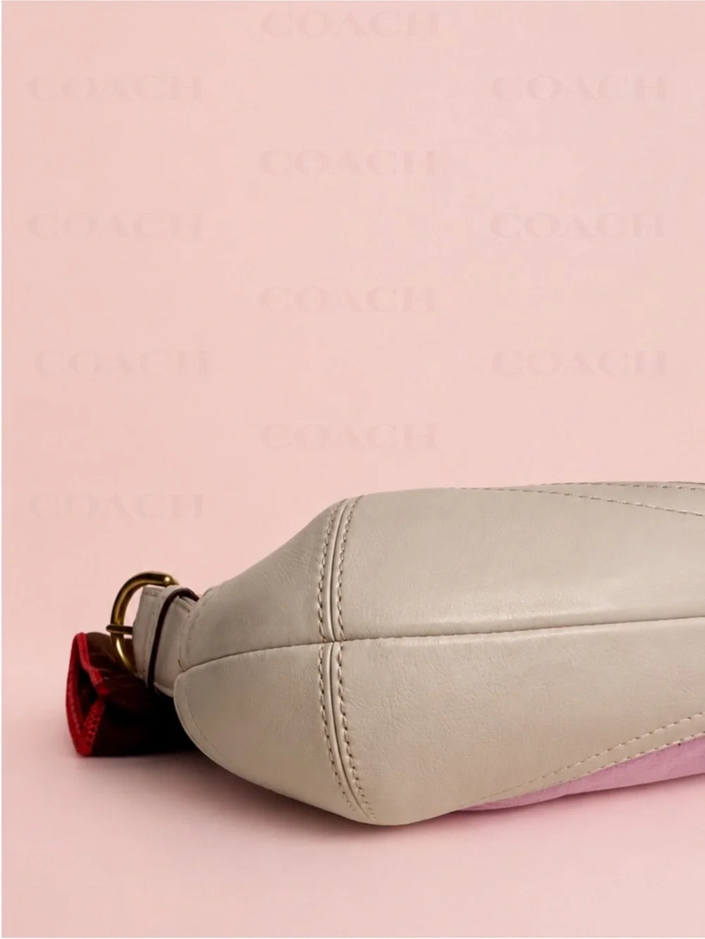 Coach Pink Jacquard Hobo Shoulder Bag with Cream Trim